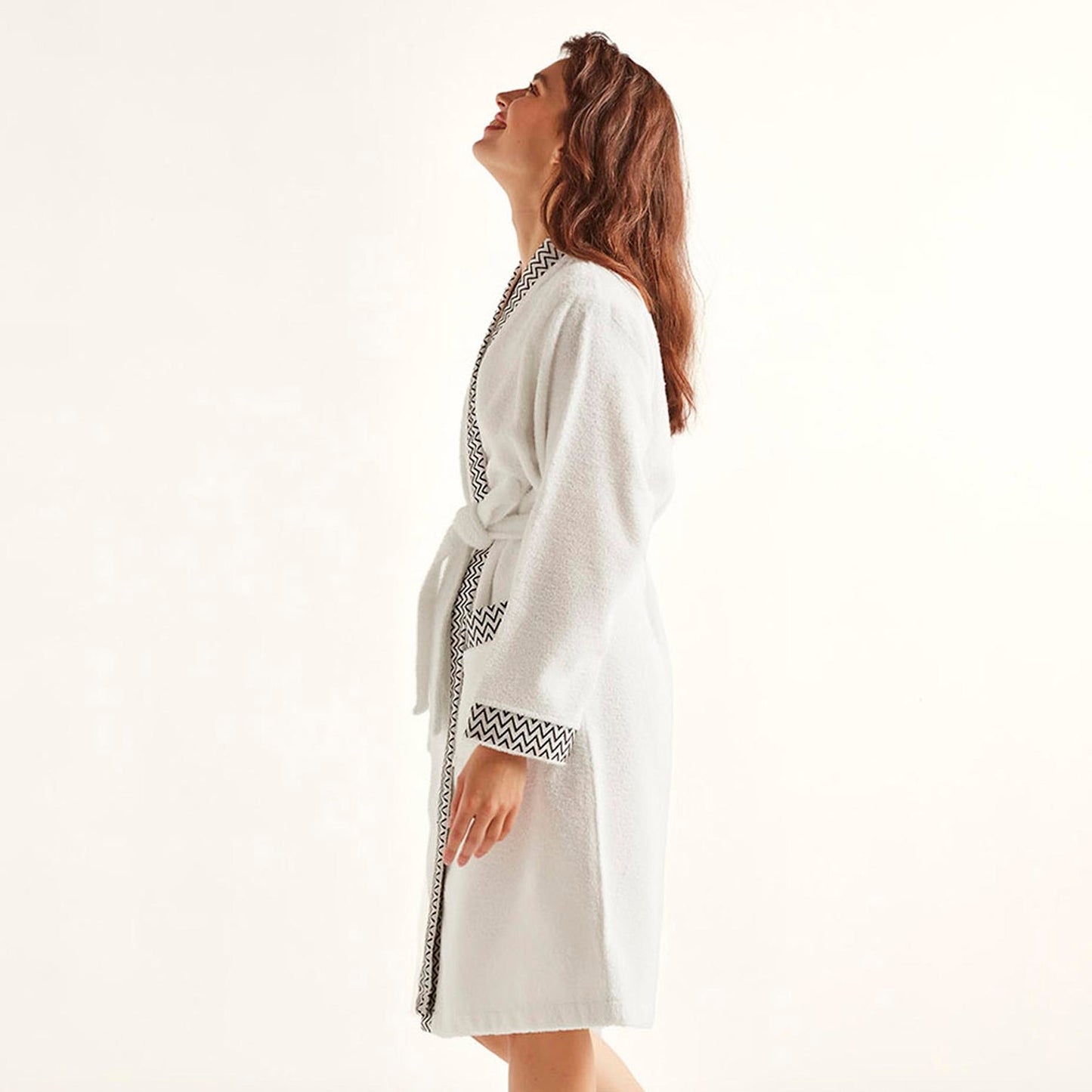 White bathrobe made from 100% cotton, suitable for both men and women.