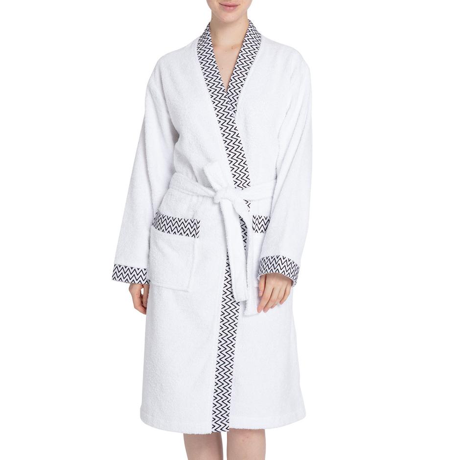 White bathrobe made from 100% cotton, suitable for both men and women.