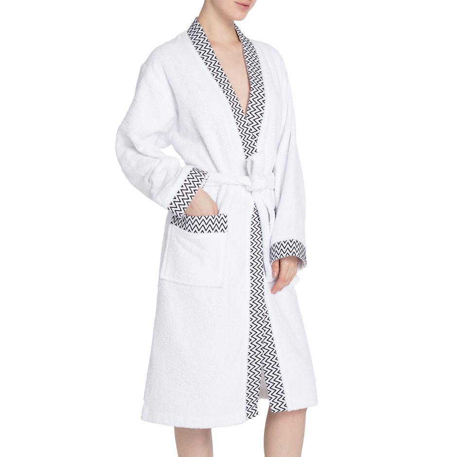 White bathrobe made from 100% cotton, suitable for both men and women.