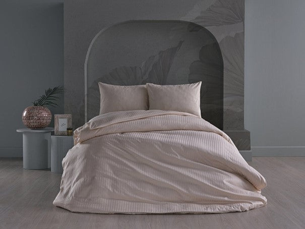 Cream duvet cover set in queen size, including a duvet cover, standard sheet, and two pillowcases.