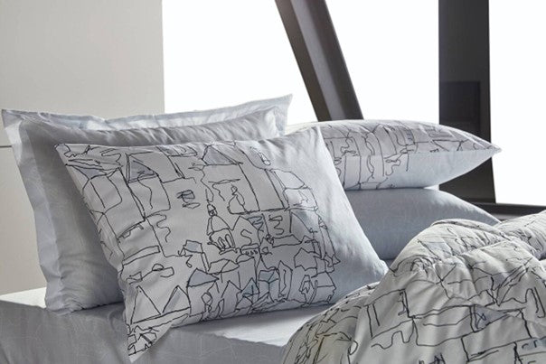 6-piece gray bedding set in queen size, including a quilt, sheet, and four pillowcases