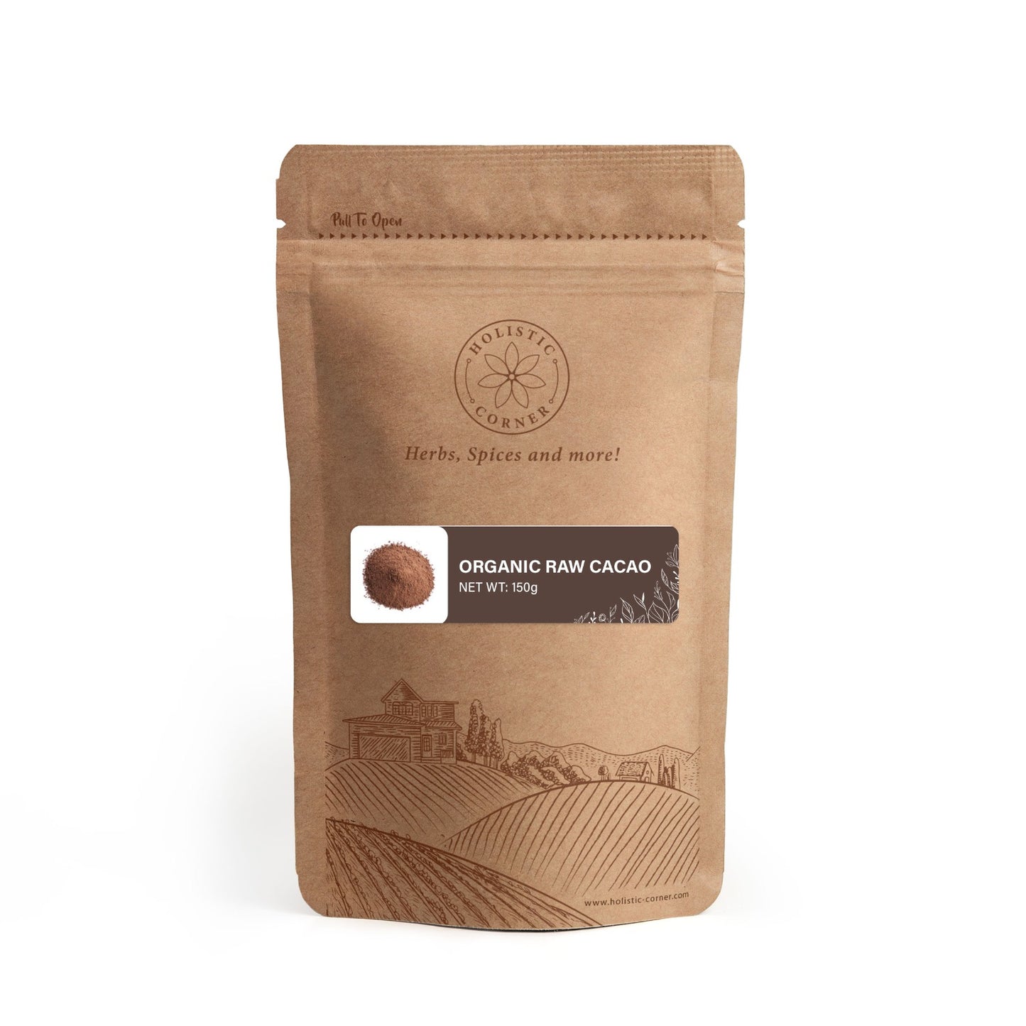 Rich and pure organic raw cacao powder, ideal for healthy desserts and beverages.