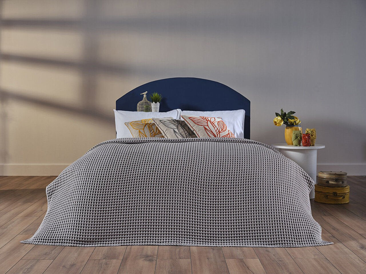 Gray queen size bed blanket, adding elegance and warmth to your bedroom decor.