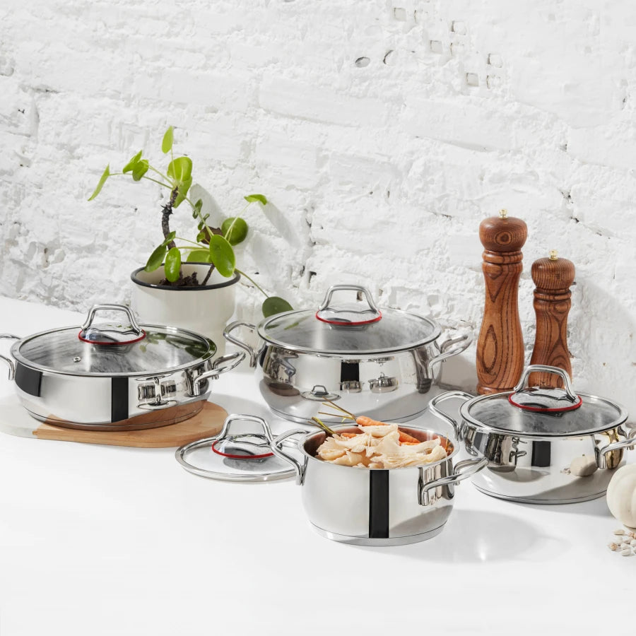 Stainless Steel 8-Piece Cookware Set: High-quality pots, pans, and lids for versatile cooking.