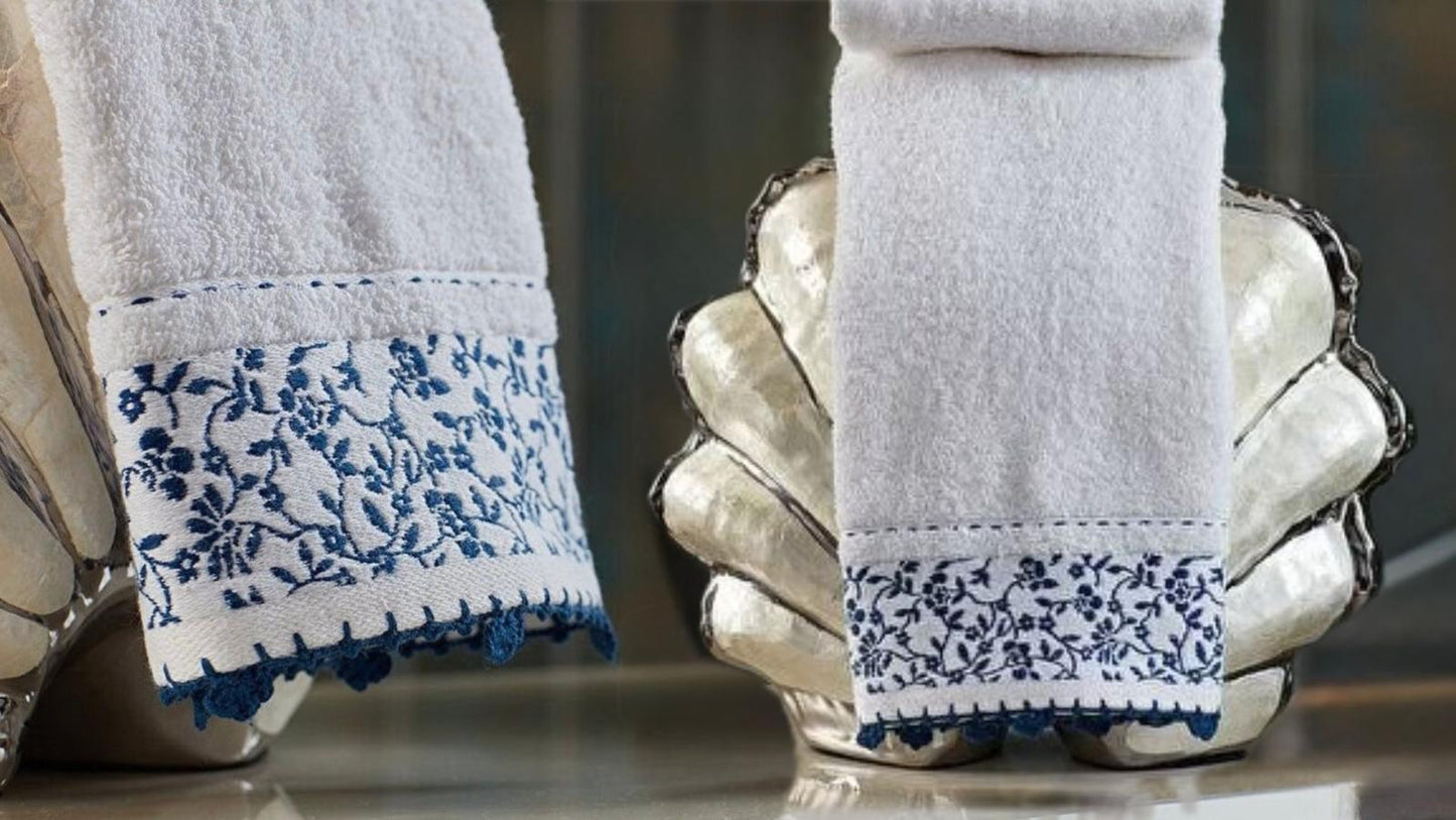 Luxurious 2-Piece White Towel Set with Exquisite Blue Embroidery – 700 GSM