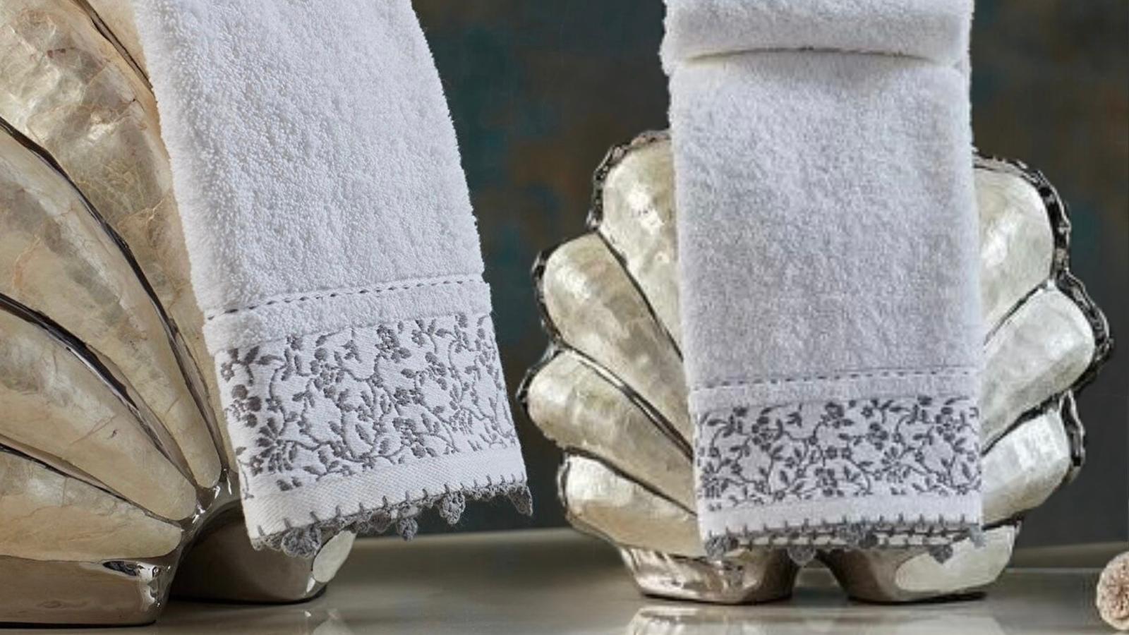 Luxurious 2-Piece White Towel Set with Exquisite Gray Embroidery – 700 GSM