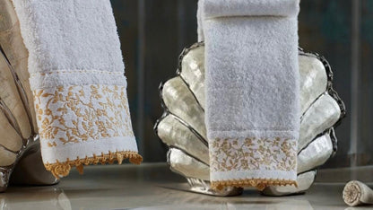 Luxurious 2-Piece White Towel Set with Exquisite Mustard Embroidery – 700 GSM
