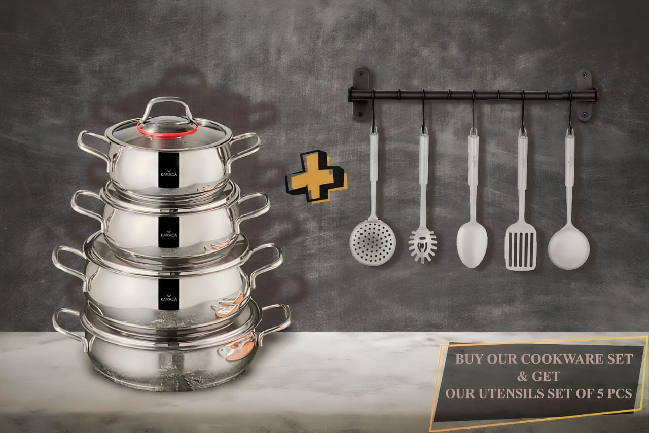 Stainless Steel 8 Pieces Cookware Set + Utensils Set In Stainless Steel