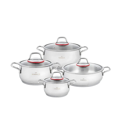 Stainless Steel 8 Pieces Cookware Set + Utensils Set In Stainless Steel