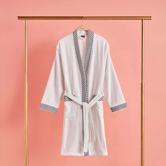 White bathrobe made from 100% cotton, suitable for both men and women.