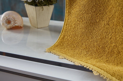Mustard Hand Towel: Add a pop of color and style to your bathroom or kitchen with this vibrant and versatile hand towel. Made with soft and absorbent fabric, it's perfect for drying your hands or adding a decorative touch to your space.
