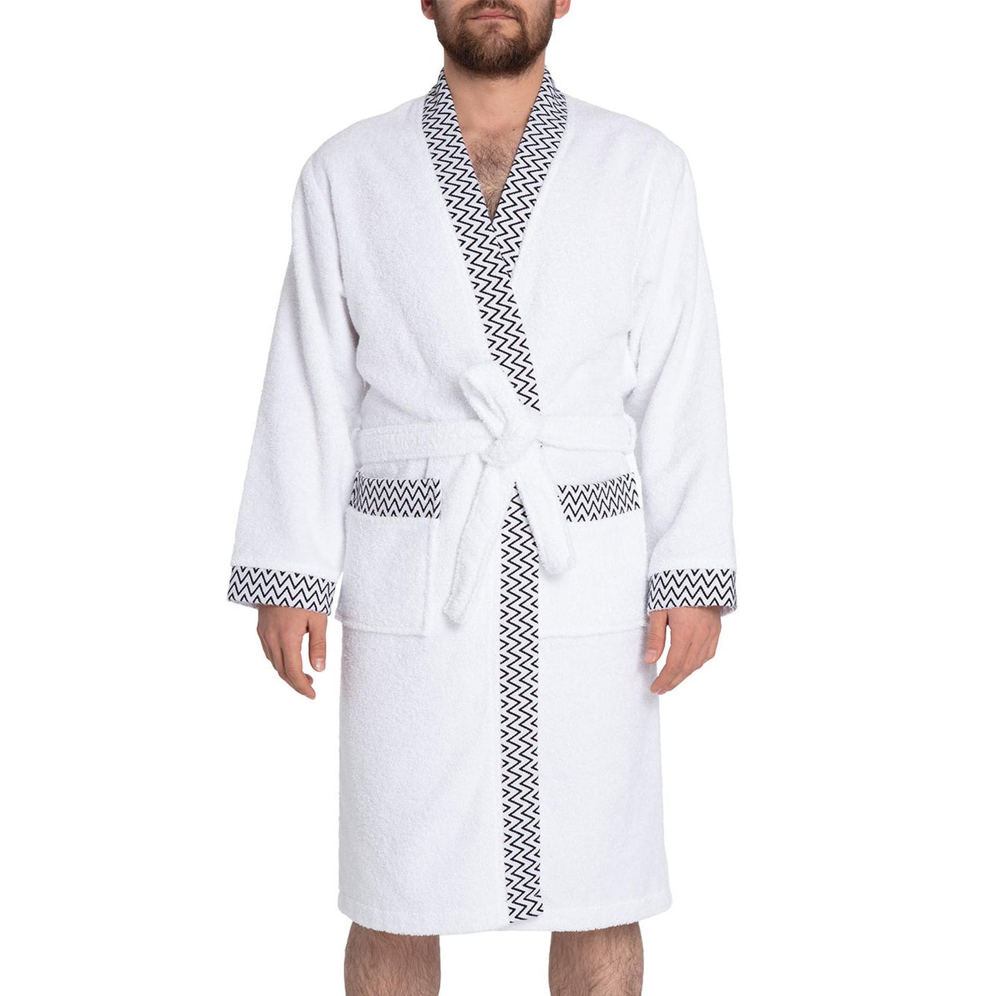 White bathrobe made from 100% cotton, suitable for both men and women.