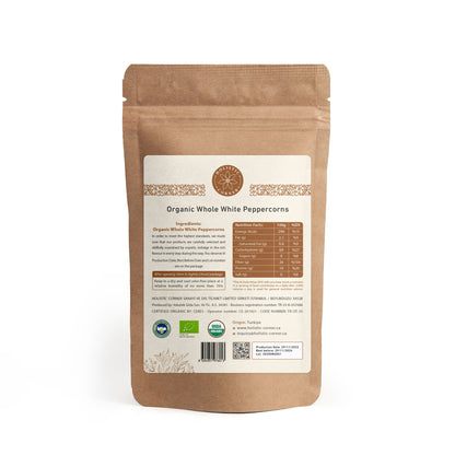 Organic Whole White Peppercorns for flavorful and aromatic dishes.