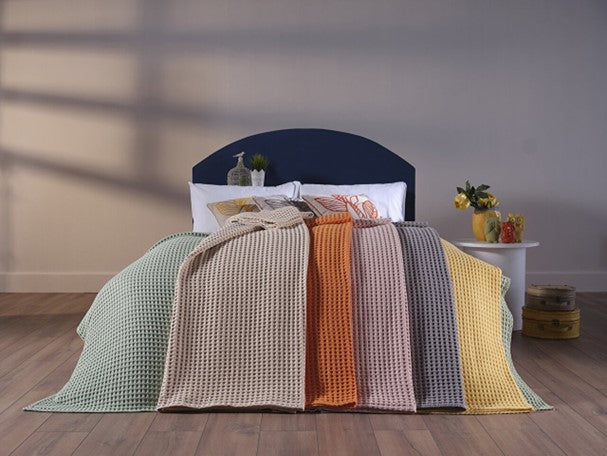 Yellow queen size bed blanket, adding warmth and vibrancy to your bedroom.