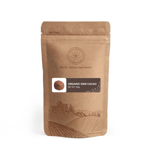 Rich and pure organic raw cacao powder, ideal for healthy desserts and beverages.